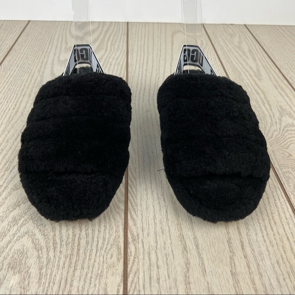UGG Fluff Yeah Logo Slide Sandal Slipper US6 Black & White $100 - Picture 3 of 9